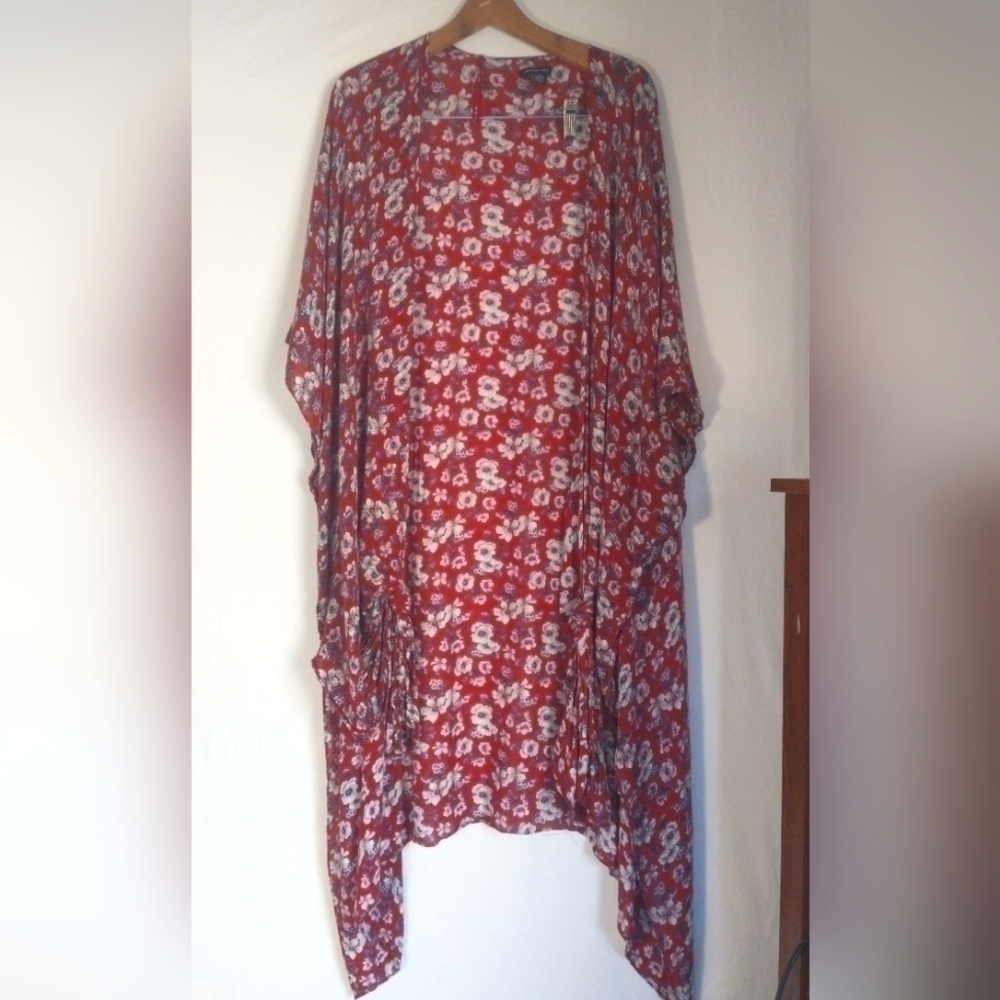 American Eagle Outfitters Red Floral Kimono Cover-Up